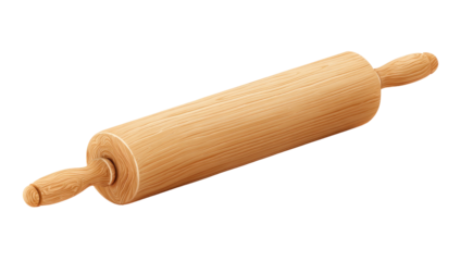 Wooden rolling pin, light tan/beige color,  smooth cylindrical surface,  with rounded handles