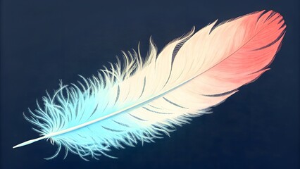 Obraz premium Closeup of a colorful feather on a dark blue background, soft and delicate