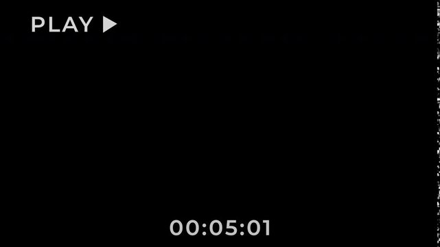 vhs tape playing vintage animation motion black background . Old VHS play and timecode