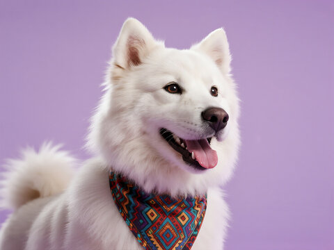 Smiling Samoyed with Colorful Scarf - Samoyedo sonriente con pa&ntilde;uelo colorido