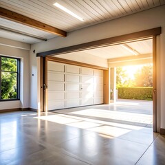 Obraz premium Bright, modern garage with open doors