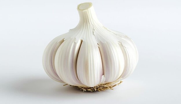 One head of garlic on a white background