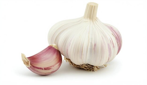One head of garlic on a white background