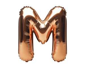 Bronze Letter M Foil Balloon on Transparent Background