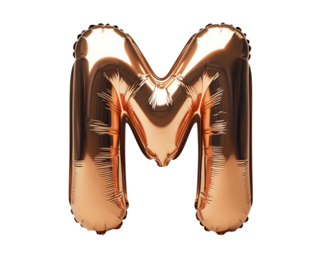 Bronze Letter M Foil Balloon on Transparent Background
