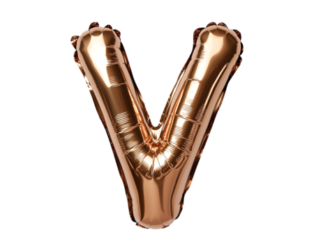 Bronze Letter V Foil Balloon on Transparent Background
