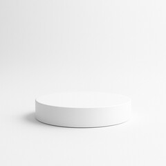 White, smooth 3D podium stands with soft shadows. Minimalist design creates product showcase, mockup template for branding, presentations.