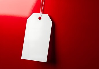 blank price tag on red glossy background