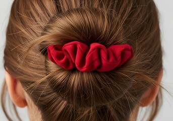 hair bun style wit red scrunchie