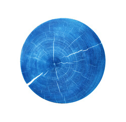 Blue watercolor effect of a circular cross-section of wood slice isolated on transparent background