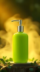 Lime Green Skincare Bottle In Golden Light
