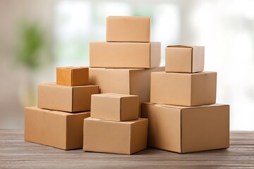 Obraz premium Logistics and Packaging Arrangement Using Cardboard Boxes 