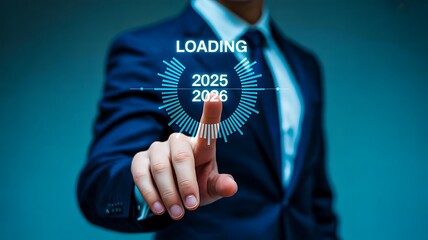 Businessman touching loading circle with year 2025 to 2026 transition