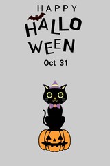 Cute Black Cat on a Pumpkin. Suitable for social media, phone wallpapers, greeting cards, or promotional materials.
