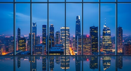 City Skyline Night View Office Window Photo