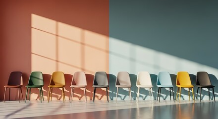 Colorful Chairs Row Interior Design Modern Minimalist Style