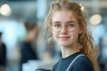 employee lifts their coffee cup, only find it stuck desk, revealing bewildered expression setting reflects modern corporate environment bright lighting