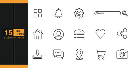 Minimalist line icon set for website and application user interface design comprehensive collection of essential navigation symbols and functions