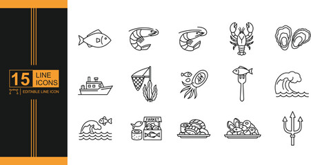 Seafood Icon Set Illustration Featuring Fish Shrimp Lobster and More Perfect for Menu Design or Food Related Projects