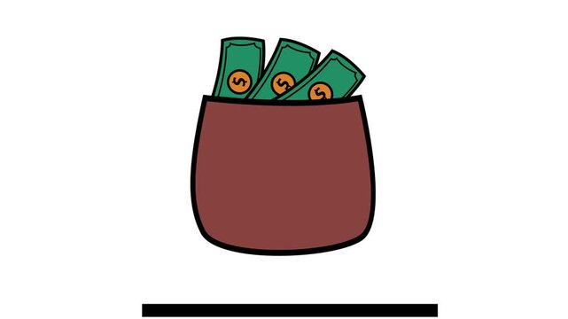 Animated vector illustration of a wallet filled with money. For a simple footage animation.