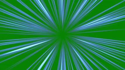 Blue warp speed lines animation with green screen for easy chroma key. Perfect for compositing into sci-fi scenes, space travel visuals, and motion graphics projects