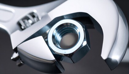 Close-up of adjustable wrench holding a nut