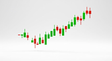 A graphical representation of a financial chart with red and green bars on a white background display