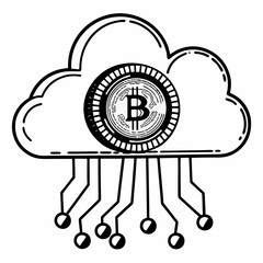 Bitcoin Cloud Network - Cryptocurrency and Blockchain Style Vector Icon
