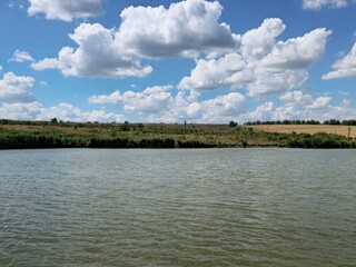 A body of water with trees in the background
