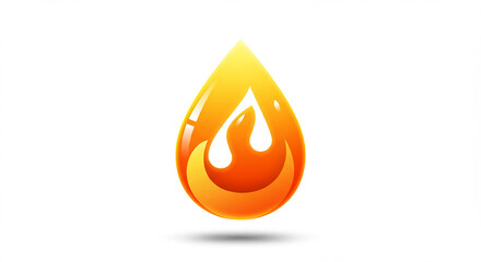 A glossy orange and yellow flame icon with a white background and a subtle drop shadow effect shown