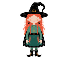 Whimsical Red-Haired Witch - Halloween Character Illustration