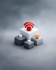 Tariff and global recession concept, Stylish 3D icons symbolizing wireless connectivity and technology.