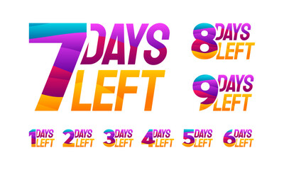 Modern Colorful Countdown left days banner, number of days left badge for promotion, countdown sales vector illustration