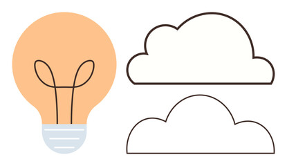 Light bulb with simple line clouds symbolizing creativity, innovation, cloud computing, technology, energy, brainstorming, and inspiration. Ideal for tech, ideas design innovation minimal style