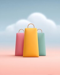 Colorful shopping bags against a soft pastel background.