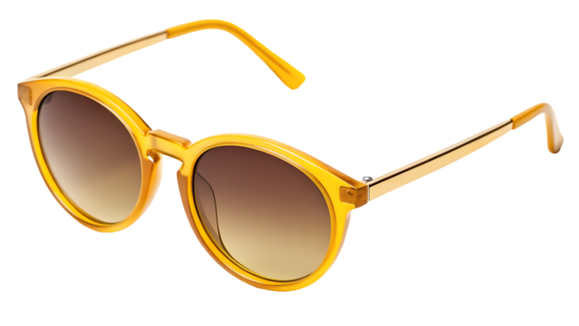 closeup of yellow frame summer sunglasses modern fashion style object isolated on transparent background