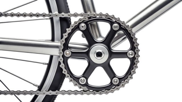 detailed bicycle and chain system isolated metal gear and equipment design steel part showing connection points mechanism with mechanical precision industrial craft isolated on white background