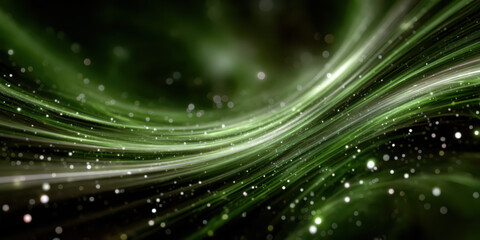 Obraz premium Abstract wallpaper with a glowing green light trail, forming smooth, flowing trails and subtle light particles that curve gracefully into the dark background