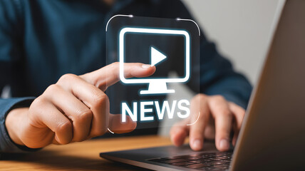 Modern business professional accessing online news and video content on digital interface