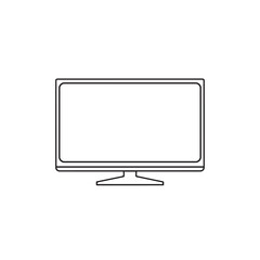 Simple outline icon depicting a modern flat-screen television or computer monitor with a stand on a white background.