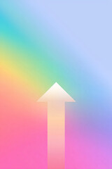 Gradient pastel background with white arrow. up arrow. banner. exit. growth.