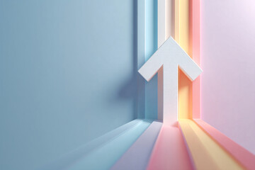 Gradient pastel background with white arrow. up arrow. banner. exit. growth.