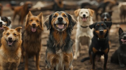 A group of dogs eagerly waiting for treats during training during festive season