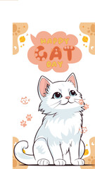 Cute cat illustration for happy cat day celebration isolated on transparent background