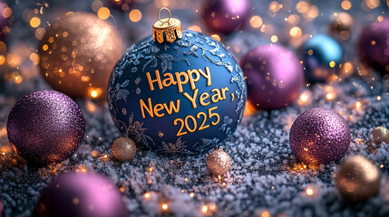 Happy New Year 2025 Christmas Ornament Decorated with Lights