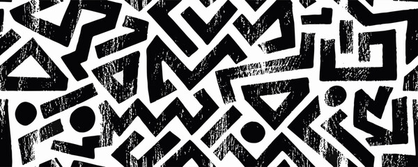 Abstract Black and White Geometric Pattern Seamless Texture