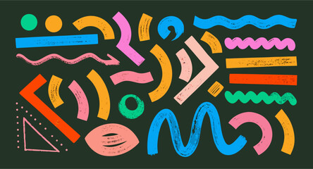 Collection of Colorful Hand-Drawn Abstract Shapes and Lines