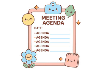 Cute meeting agenda template with illustrations and space for notes meeting agenda template