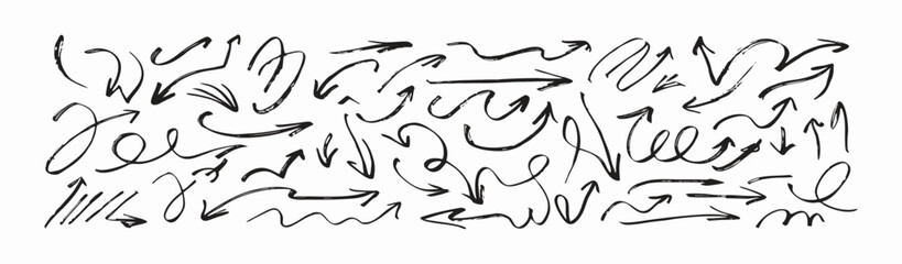 Hand-Drawn Arrow Collection: Diverse Set of Black Ink Arrows for Design