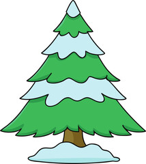 Fototapeta premium Cartoon christmas tree covered in snow isolated on transparent background